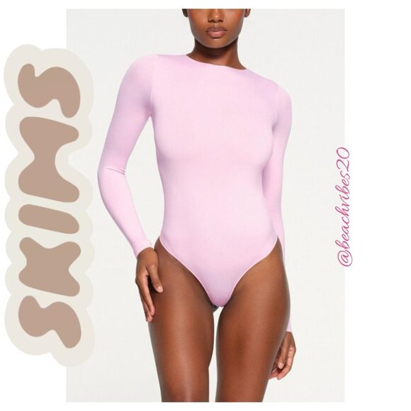 SKIMS Essential Bodysuit Crewneck Long Sleeve Bodysuit Cherry Blossom L/XL NWT - Picture 1 of 4
